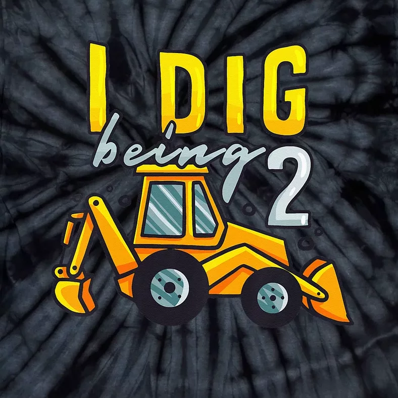 I Dig Being 2 Excavator Construction 2nd Birthday Party Tie-Dye T-Shirt