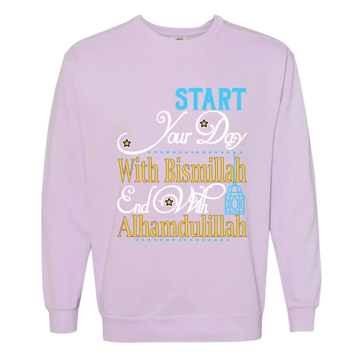 Islamic Dawah Bismillah Alhamdulillah Arabic Teacher Muslim Funny Gift Garment-Dyed Sweatshirt