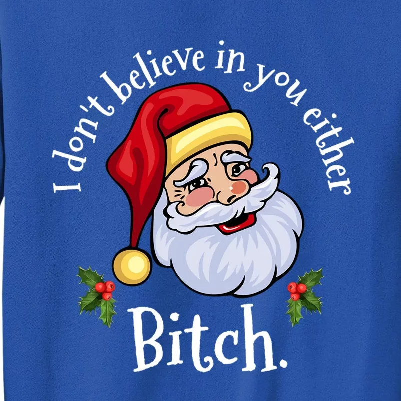 I Dont Believe In You Either Bitch Santa Christmas Png Gift Tall Sweatshirt