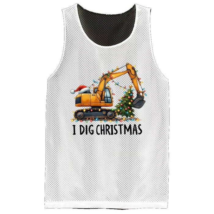 I Dig Christmas Excavator Construction Truck Digging Xmas Mesh Reversible Basketball Jersey Tank