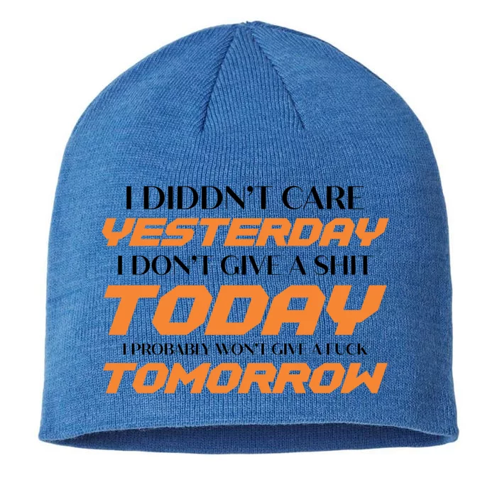 I Didn't Care Yesterday I Don't Give A Shit Today I Probably Gift 8 1/2in Sustainable Knit Beanie