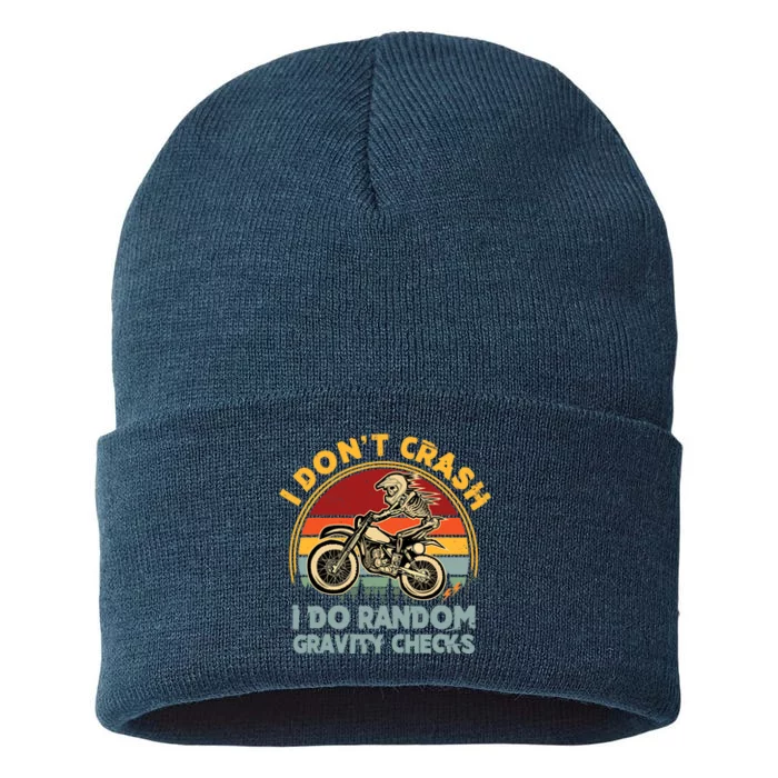 I Don't Crash I Do Random Gravity Checks Dirt Bike Sustainable Knit Beanie