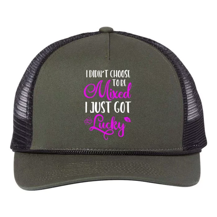 I Didn't Choose To Be Mixed I Just Got Lucky Gift Retro Rope Trucker Hat Cap