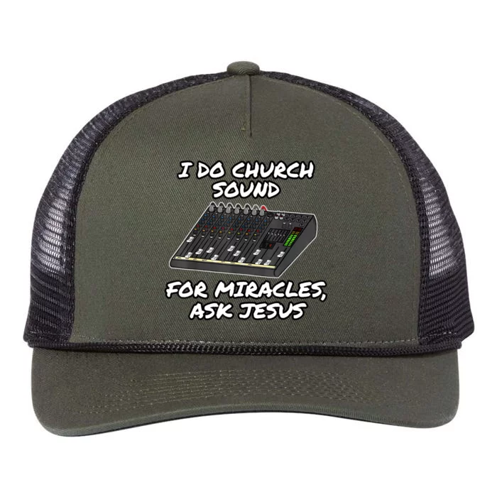 I Do Church Sound For Miracles Ask Jesus Funny Audio Tech Retro Rope Trucker Hat Cap