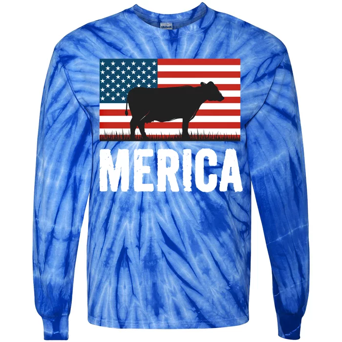 Independence Day Cow Merica 4th Of July American Flag Gift Tie-Dye Long Sleeve Shirt