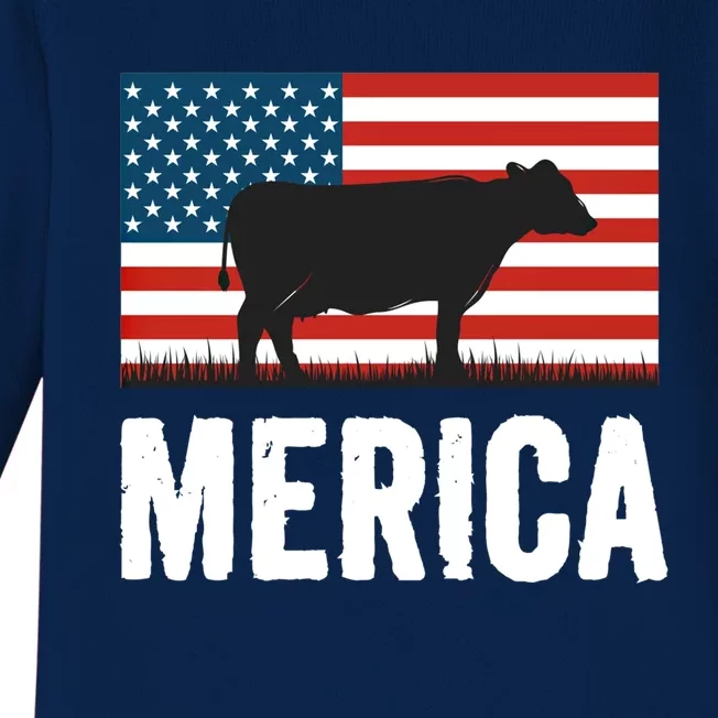 Independence Day Cow Merica 4th Of July American Flag Gift Baby Long Sleeve Bodysuit