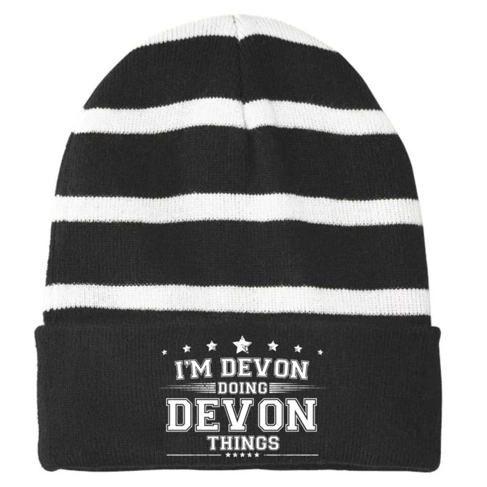 Im Devon Doing Devon Things Striped Beanie with Solid Band