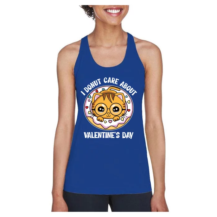 I Donut Do Not Care About Valentine's Day Cute Kitten Gift Women's Racerback Tank