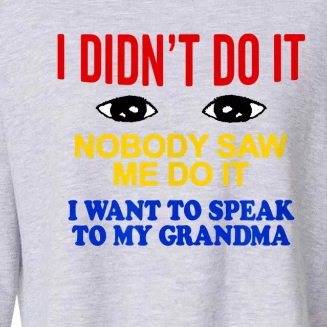 I Didn't Do It Nobody Saw Me I Want To Speak To My Grandma Cropped Pullover Crew