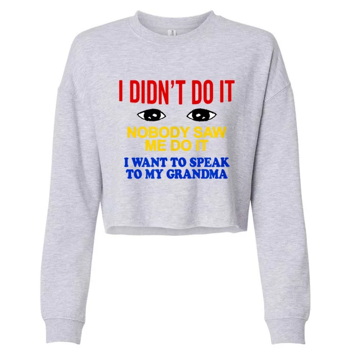 I Didn't Do It Nobody Saw Me I Want To Speak To My Grandma Cropped Pullover Crew