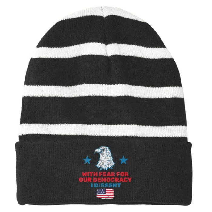 I Dissent Defend Democracy Striped Beanie with Solid Band