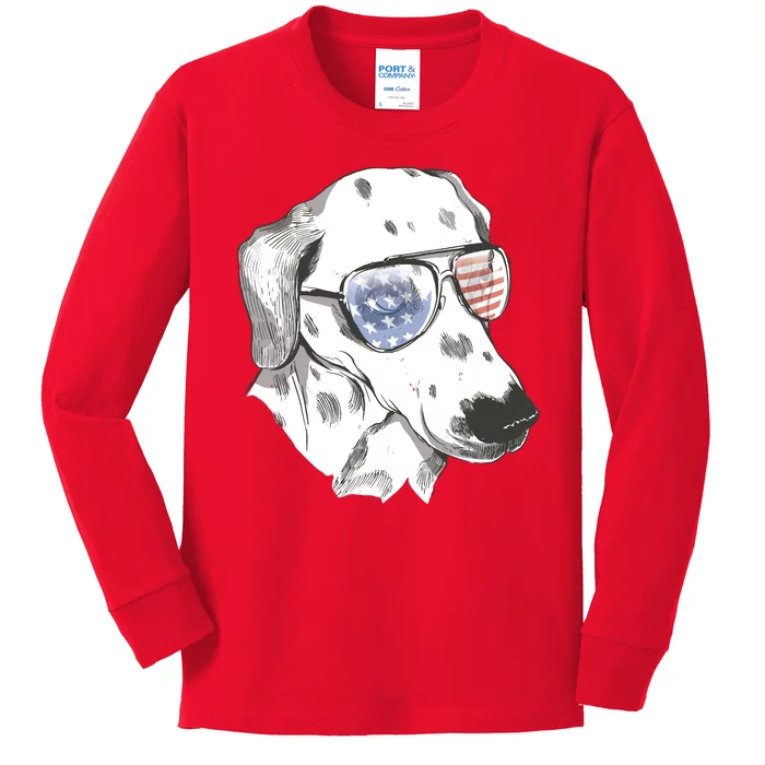 Independence Day Dalmatian Dog Kids Long Sleeve Shirt