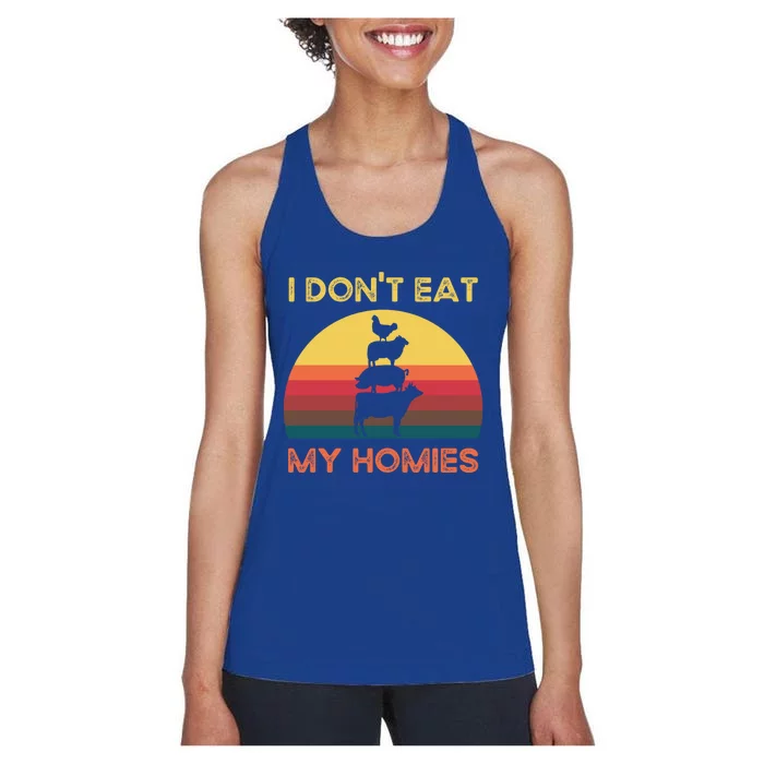 I Dont Eat My Homies Vintage Retro Vegetarian Nutrition Cute Gift Women's Racerback Tank