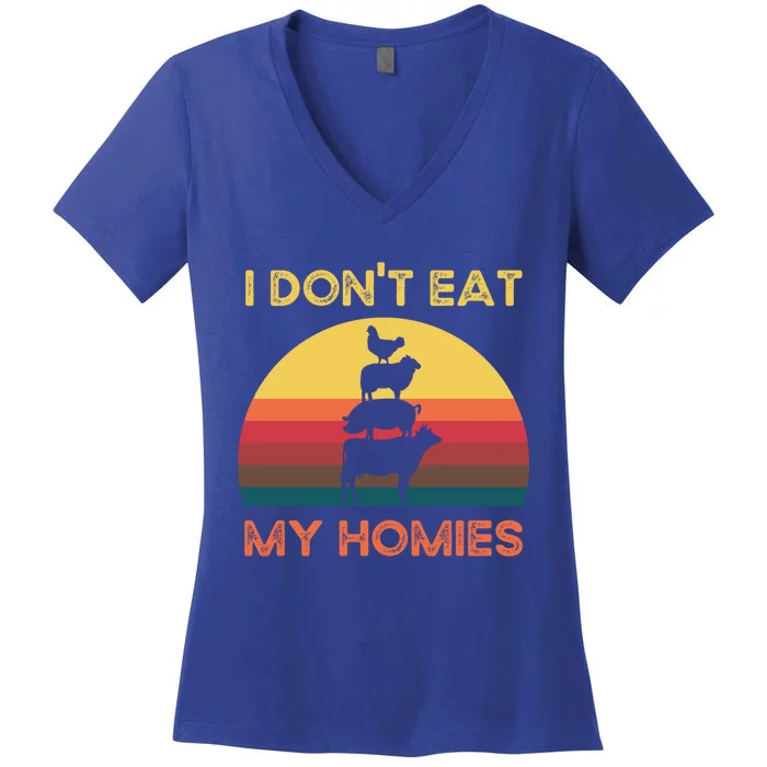 I Dont Eat My Homies Vintage Retro Vegetarian Nutrition Cute Gift Women's V-Neck T-Shirt