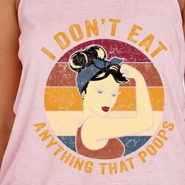 I Dont Eat Anything That Poops Meaningful Gift Retro Vegetarian Vegan Gift Women's Knotted Racerback Tank