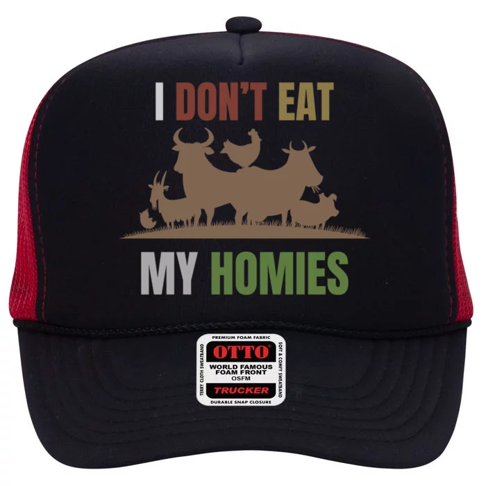 I Don't Eat My Homies Retro Vintage Vegetarian Vegan Gift High Crown Mesh Trucker Hat