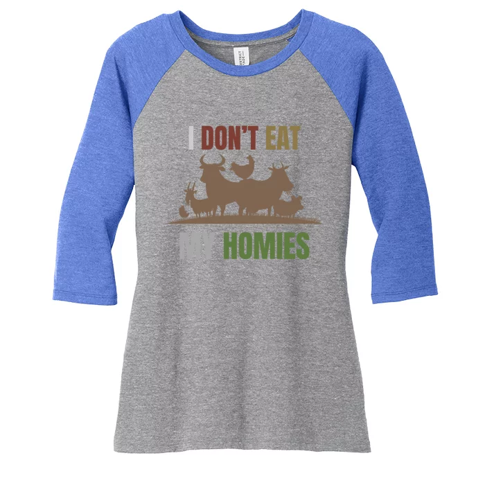 I Don't Eat My Homies Retro Vintage Vegetarian Vegan Gift Women's Tri-Blend 3/4-Sleeve Raglan Shirt