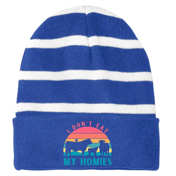 I Don't Eat My Homies Vegan Vegan Funny Saying Meaningful Gift Striped Beanie with Solid Band