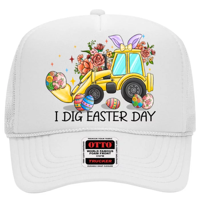 I Dig Easter Day Gift Easter Egg Floral High Crown Mesh Trucker Hat