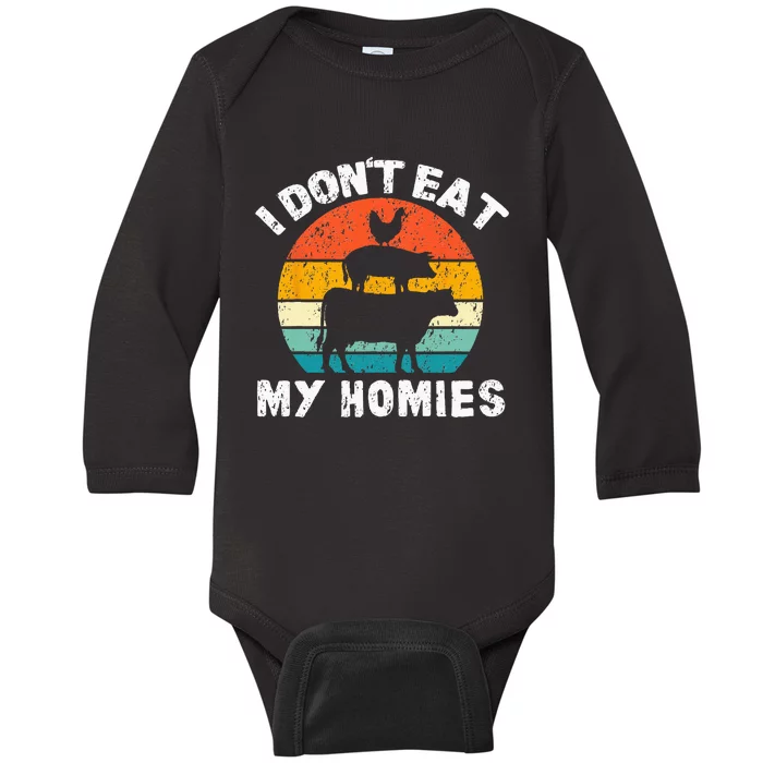 I Dont Eat My Homies Funny Vegetarian Vegan Baby Long Sleeve Bodysuit