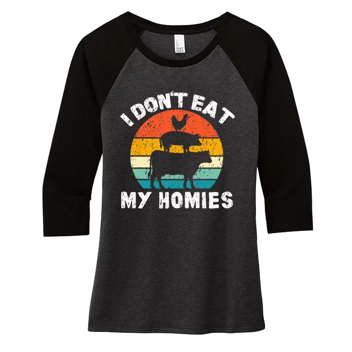 I Dont Eat My Homies Funny Vegetarian Vegan Women's Tri-Blend 3/4-Sleeve Raglan Shirt