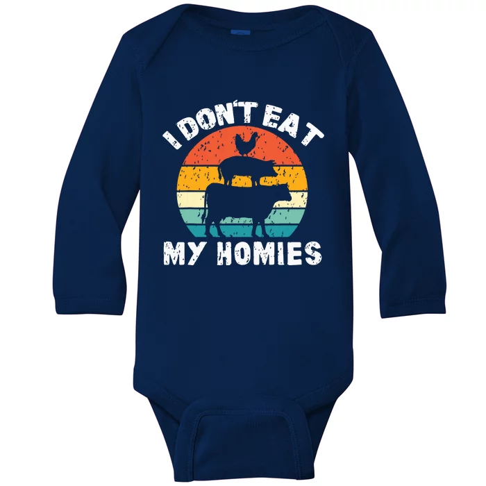 I Dont Eat My Homies Funny Vegetarian Vegan Baby Long Sleeve Bodysuit