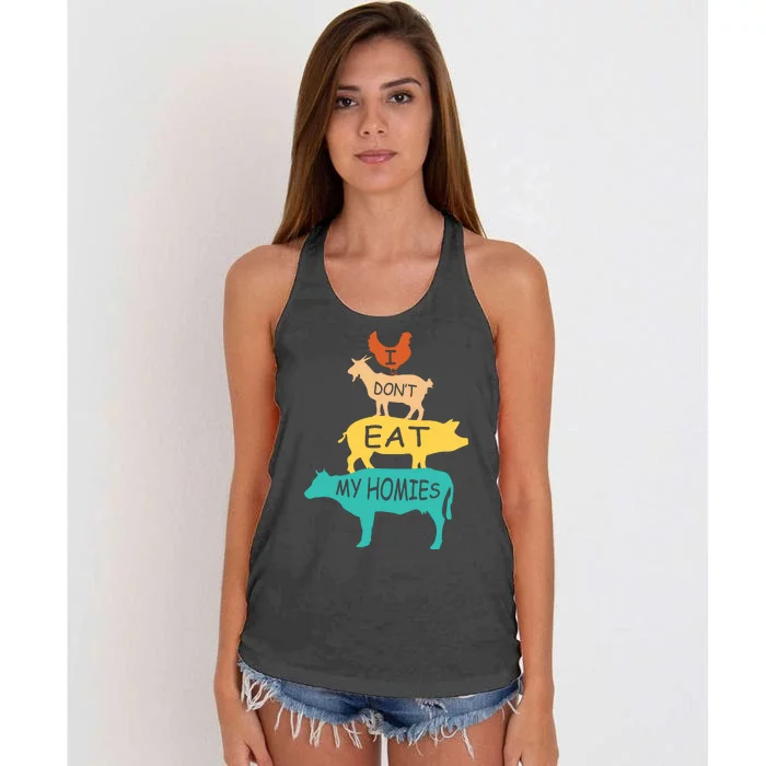 I Dont Eat My Homies Retro Vintage Vegetarian Vegan Women's Knotted Racerback Tank