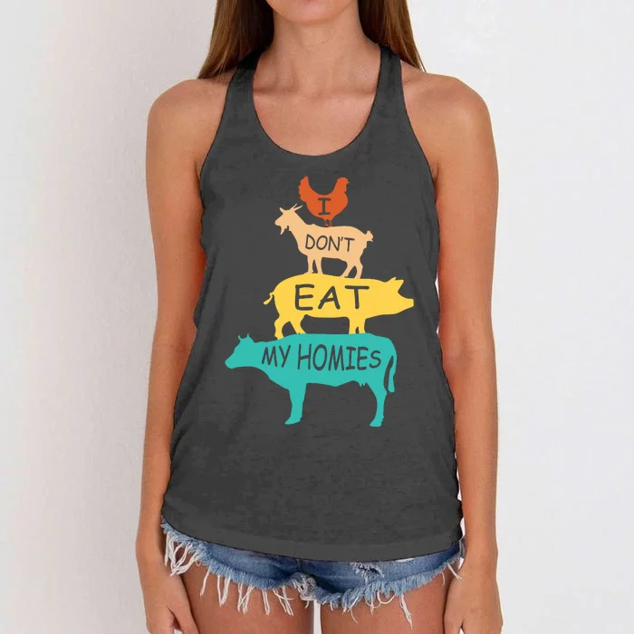 I Dont Eat My Homies Retro Vintage Vegetarian Vegan Women's Knotted Racerback Tank