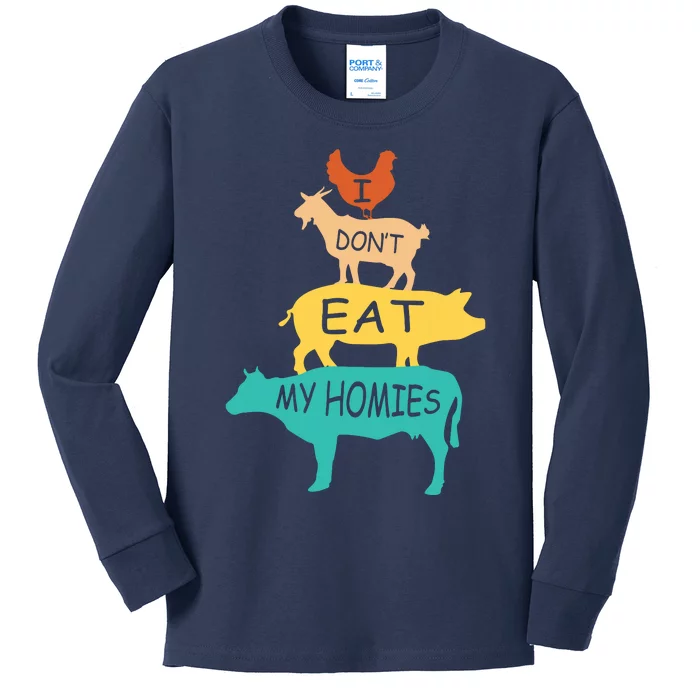 I Dont Eat My Homies Retro Vintage Vegetarian Vegan Kids Long Sleeve Shirt