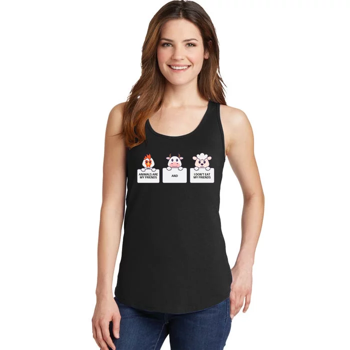 I Dont Eat My Friends Vegetarian World Vegan Day Graphic Ladies Essential Tank