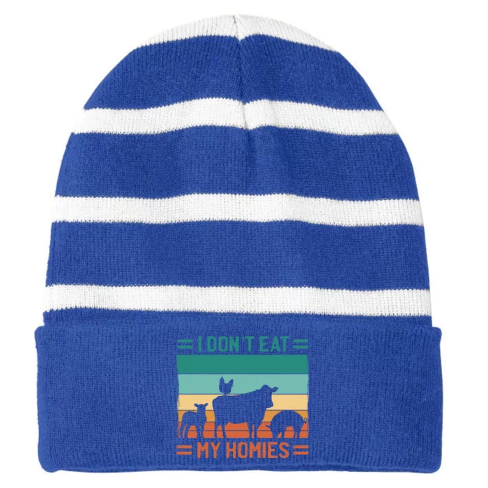 I Dont Eat My Homies Funny Vegan Vegetarian Cool Gift Striped Beanie with Solid Band