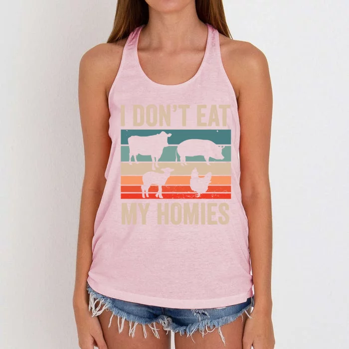 I Dont Eat My Homies Plant Based Diet Funny Vegetarian Gift Women's Knotted Racerback Tank