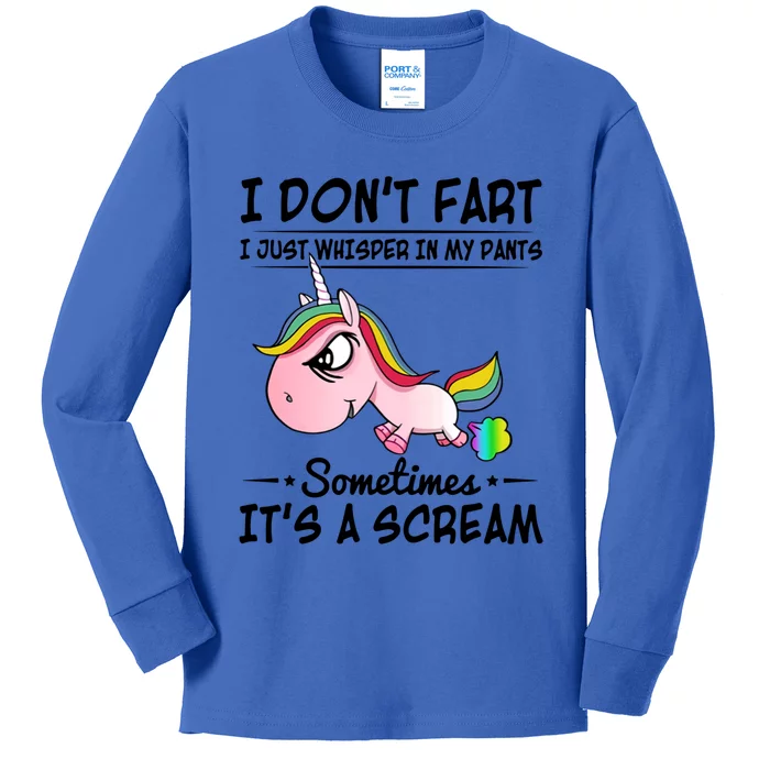 I Don't Fart I Just Whisper Unicorn Funny Gift Kids Long Sleeve Shirt