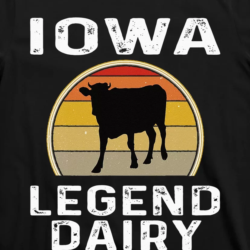 Iowa Dairy Farmer Legend Dairy Cow Cattle Funny Retro Sunset T-Shirt