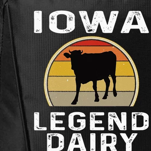 Iowa Dairy Farmer Legend Dairy Cow Cattle Funny Retro Sunset City Backpack