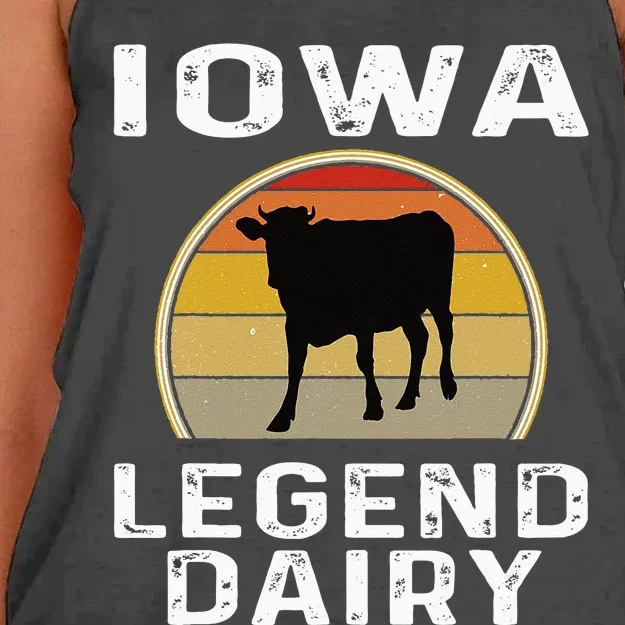 Iowa Dairy Farmer Legend Dairy Cow Cattle Funny Retro Sunset Women's Knotted Racerback Tank