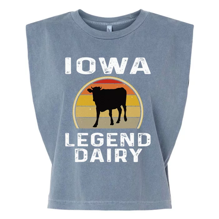 Iowa Dairy Farmer Legend Dairy Cow Cattle Funny Retro Sunset Garment-Dyed Women's Muscle Tee