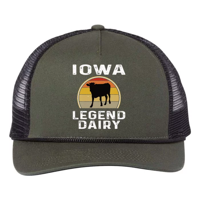 Iowa Dairy Farmer Legend Dairy Cow Cattle Funny Retro Sunset Retro Rope Trucker Hat Cap