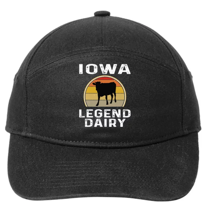 Iowa Dairy Farmer Legend Dairy Cow Cattle Funny Retro Sunset 7-Panel Snapback Hat