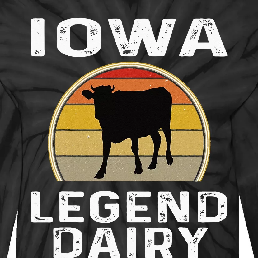 Iowa Dairy Farmer Legend Dairy Cow Cattle Funny Retro Sunset Tie-Dye Long Sleeve Shirt