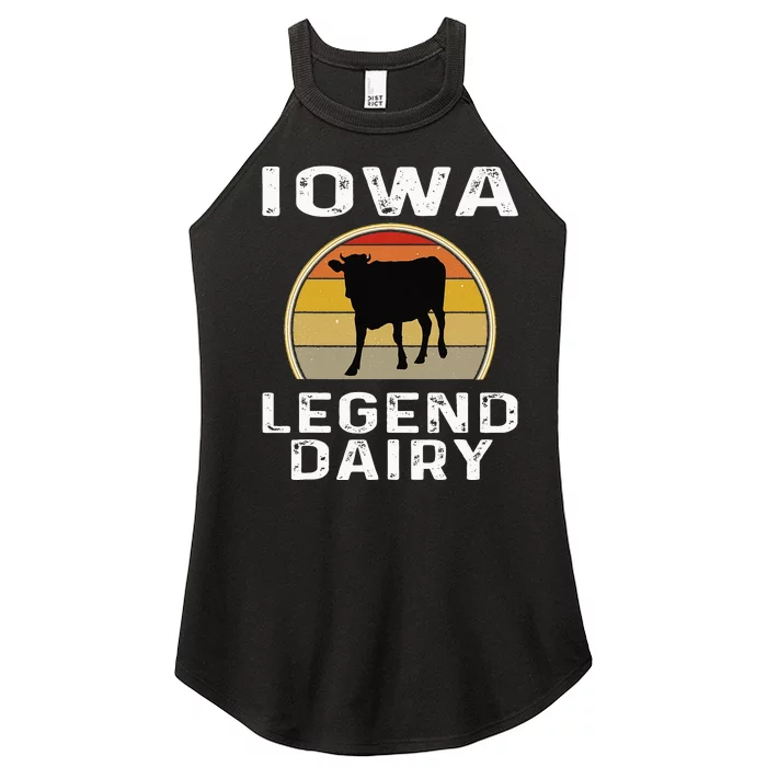 Iowa Dairy Farmer Legend Dairy Cow Cattle Funny Retro Sunset Women’s Perfect Tri Rocker Tank