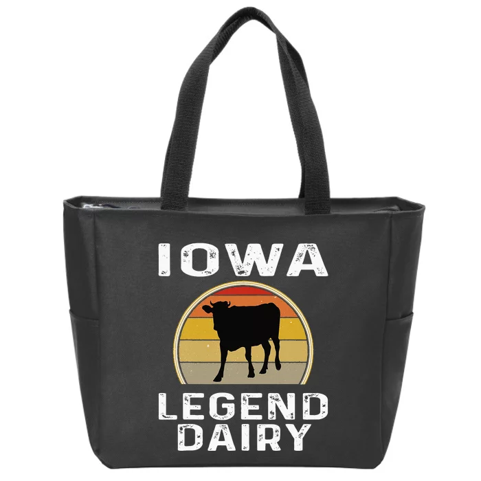 Iowa Dairy Farmer Legend Dairy Cow Cattle Funny Retro Sunset Zip Tote Bag