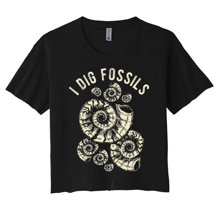 I Dig Fossils Ammonite Fossil Women's Crop Top Tee