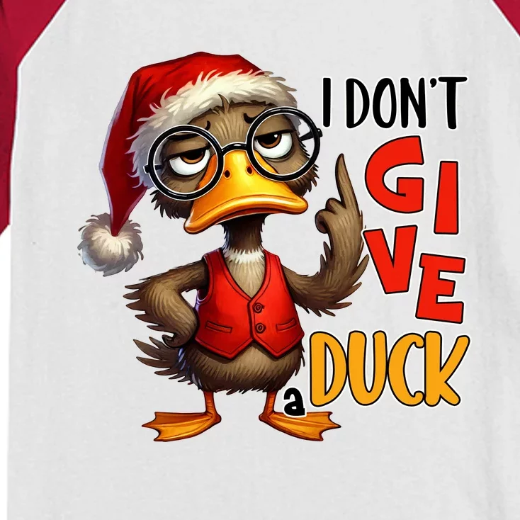 I Dont Give A Duck Funny Sarcastic Grumpy Duck Christmas Kids Colorblock Raglan Jersey