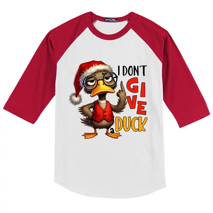 I Dont Give A Duck Funny Sarcastic Grumpy Duck Christmas Kids Colorblock Raglan Jersey