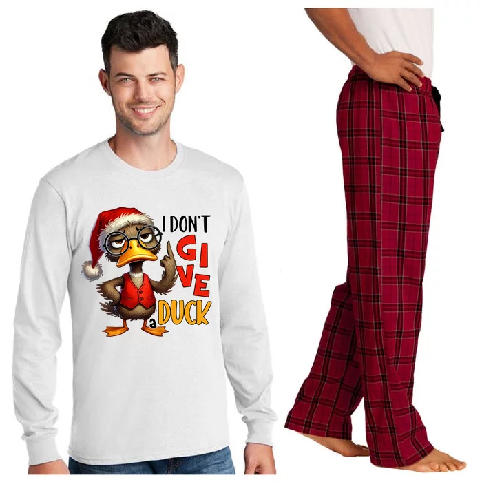 I Dont Give A Duck Funny Sarcastic Grumpy Duck Christmas Long Sleeve Pajama Set