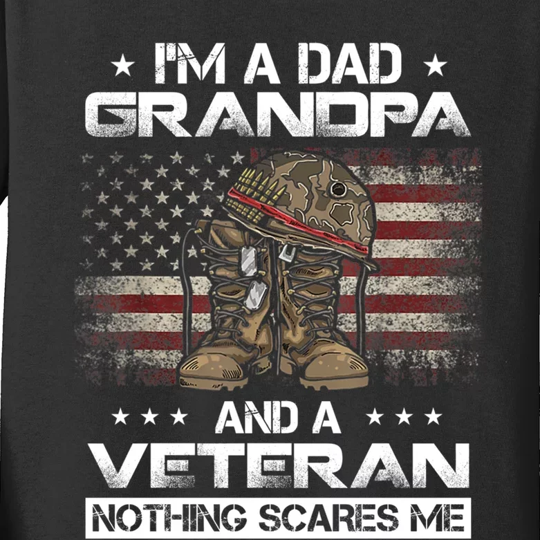 I'm Dad Grandpa And A Veteran Proud Us Grandpa Dad Veteran Gift Kids Long Sleeve Shirt