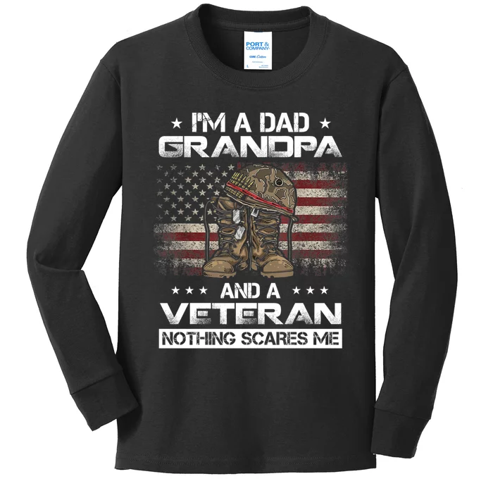 I'm Dad Grandpa And A Veteran Proud Us Grandpa Dad Veteran Gift Kids Long Sleeve Shirt