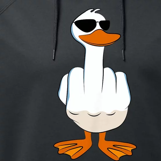 I DonT Give A Duck Funny Middle Finger Offensive Rude Duck Performance Fleece Hoodie