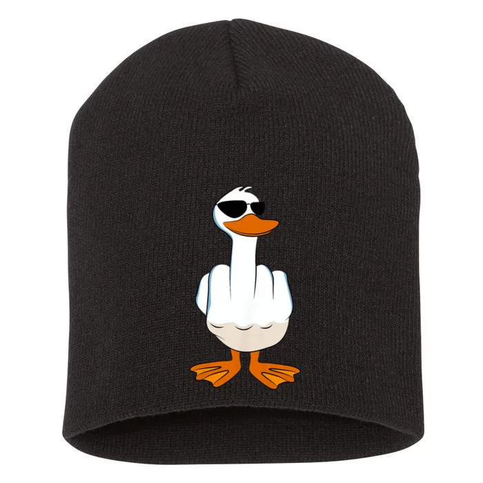 I DonT Give A Duck Funny Middle Finger Offensive Rude Duck Short Acrylic Beanie